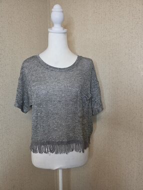 Hollister Silver Sparkly Metallic Fringe Trim Crop Top  Sz: Small